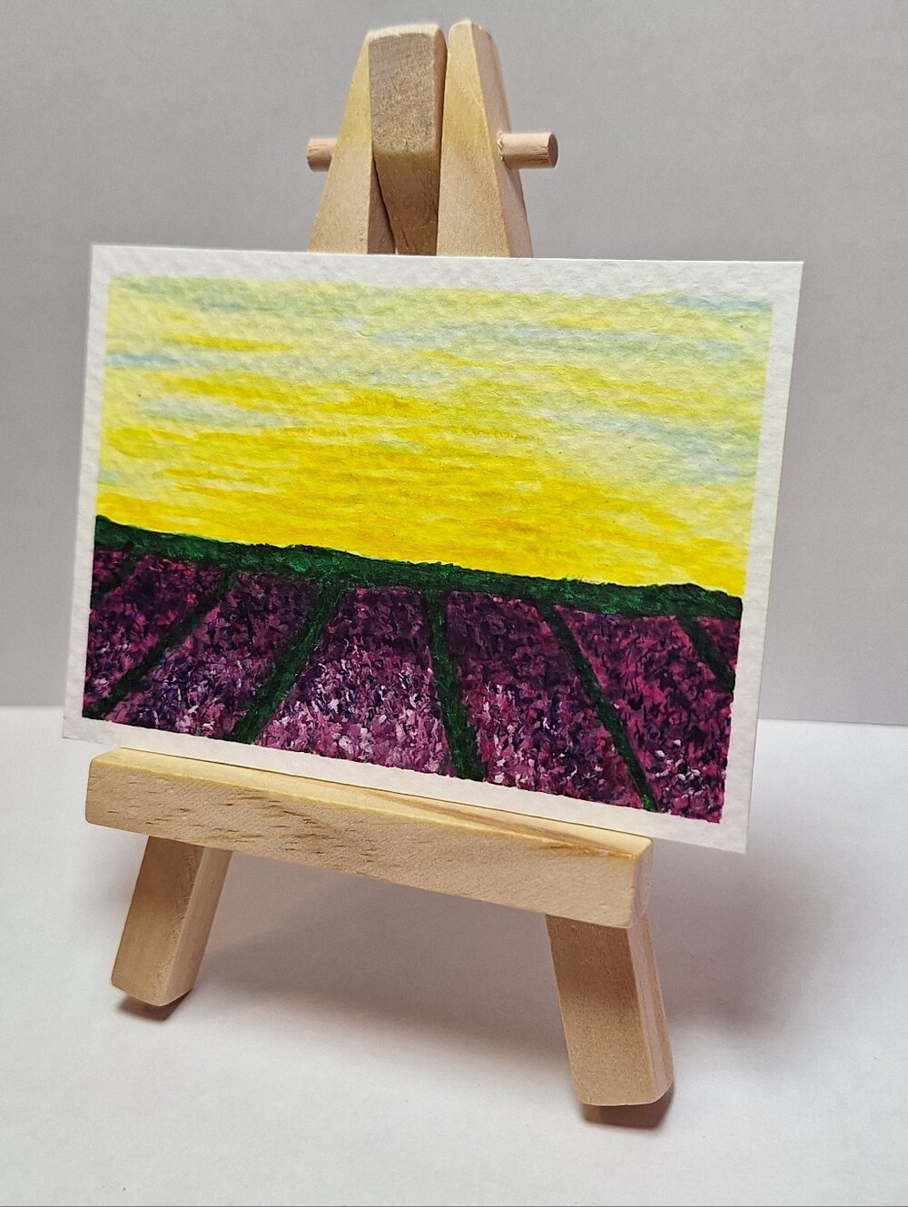 "Violet Fields" Hand-painted watercolor painting (Tiny original artwork)